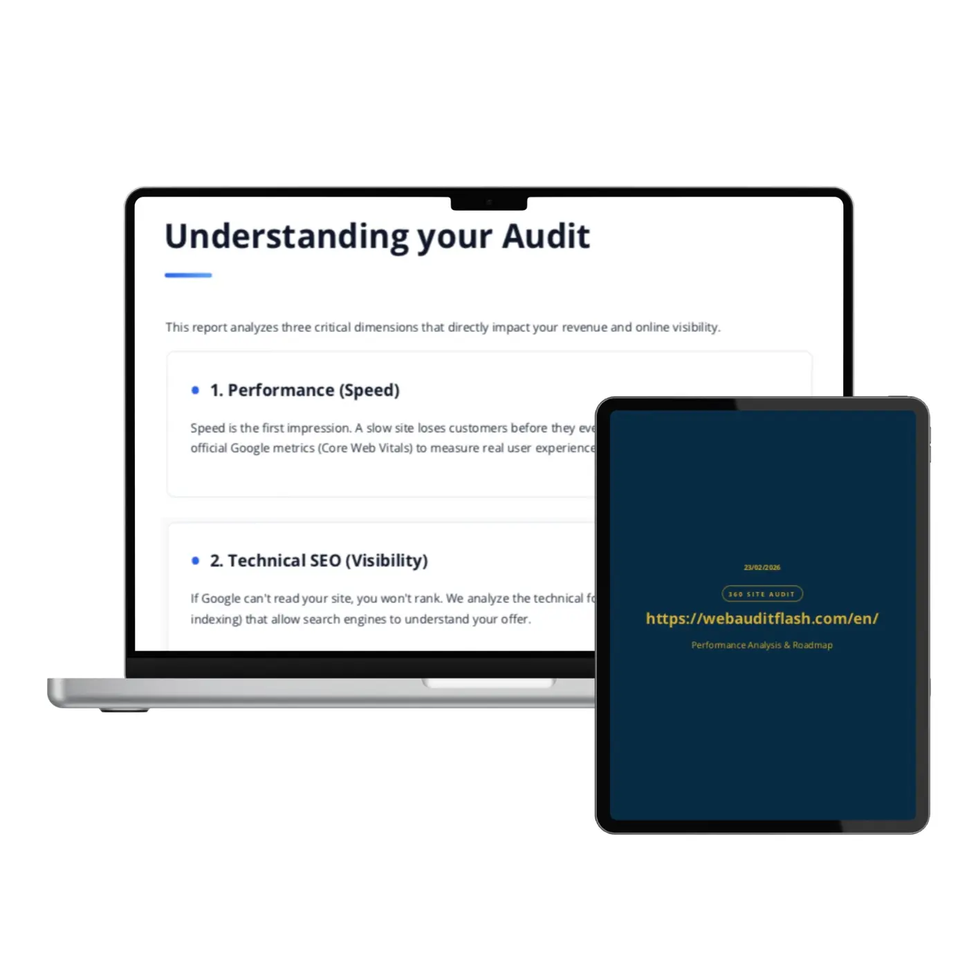 Cover page of the SEO and AI Visibility Audit Report (PDF), delivered in just a few minutes to help you optimize your website.